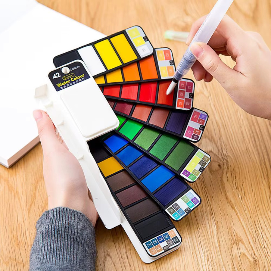 Zusammenklappbares Aquarellfarben-Set mit 42 Farben und Wasserpinselstift in Multicolour - Bild 2