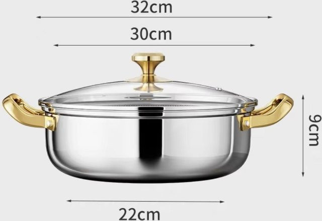 Yiran Furniture Wok aus Edelstahl mit Glasdeckel und Antihaft-Wabenmuster, Silber, Durchmesser: 30 cm - Bild 1