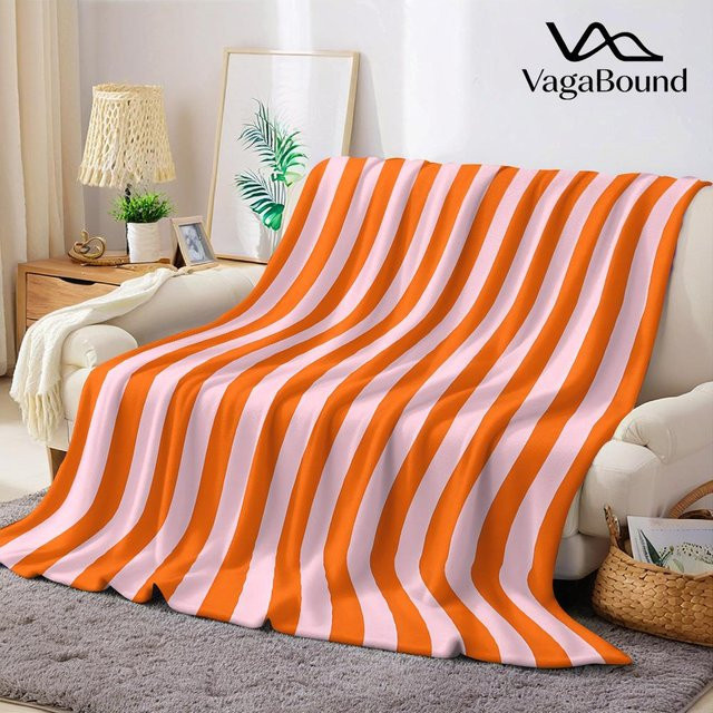 JMG Household Supplies Flanelldecke mit Orange- und Pinkstreifen, weich und warm, B/T: 150 x 200 cm - Bild 1