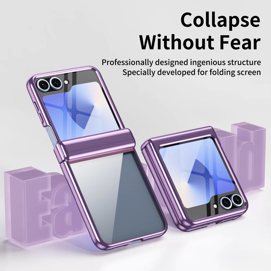 Transparente Handyhülle mit Scharnierschutz und gehärteter Filmabdeckung für Samsung Galaxy Z Flip 7, Z Flip 6, Z Flip 5 und Z Flip 4 in Pink - Bild 1