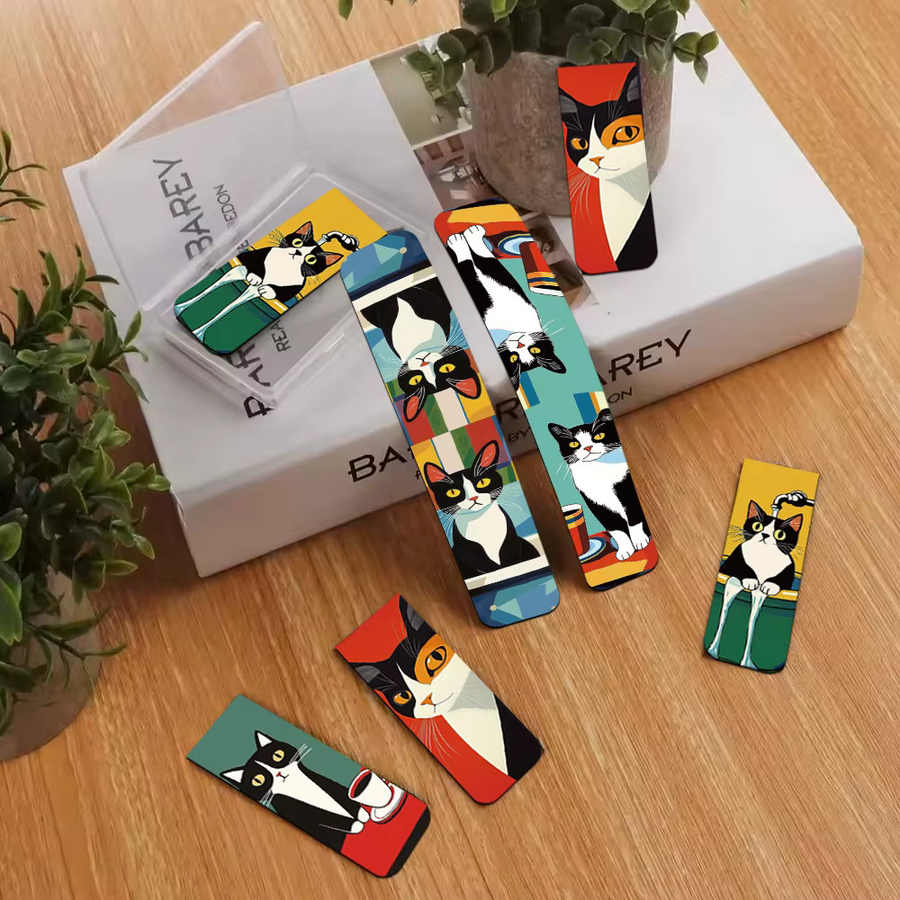 5er Set Magnetische Lesezeichen mit Katzen-Motiv in Schwarz und Weiß für Papier und Bücher - Bild 3