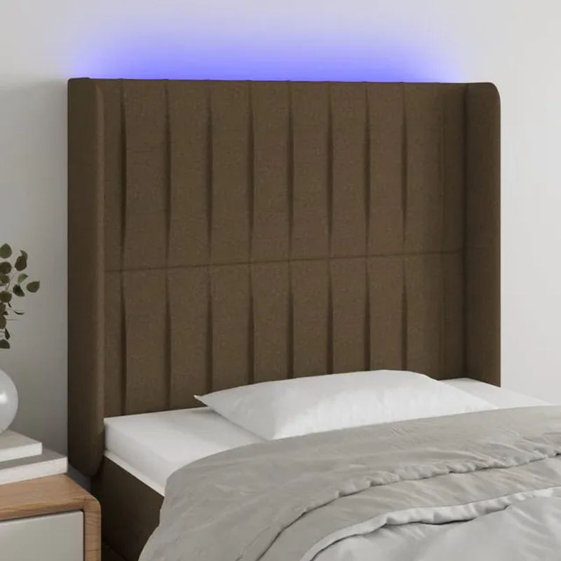 Vidaxl Bettkopfteil mit LED in Dunkelbraun, modernes gepolstertes Design, B/T/H: 83 x 16 x 118/128 cm - Bild 1