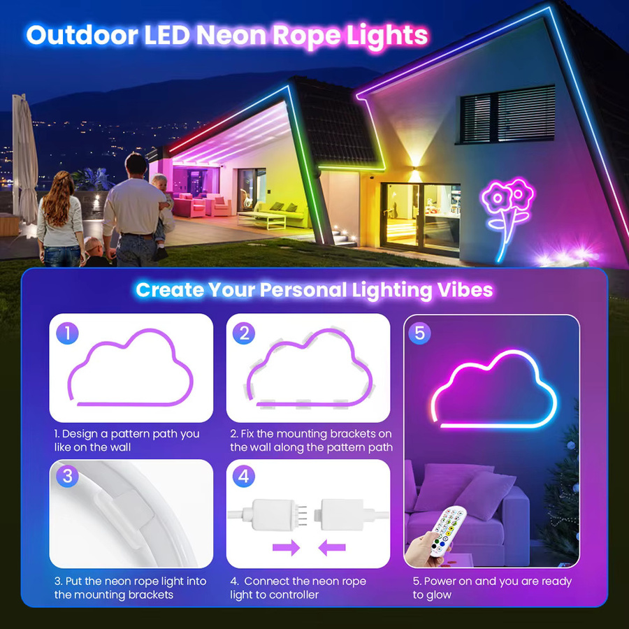 Flexibles RGB LED Neon Lichtseil mit App-Steuerung und Musik-Sync, 10m, Multicolour - Bild 6