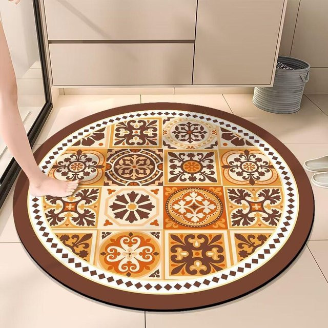 Runde Badezimmer-Bodenmatte von Yiran Furniture im Retro-Stil, wasserabsorbierend und rutschfest, Farbe: Braun, Durchmesser: 40 cm - Bild 1