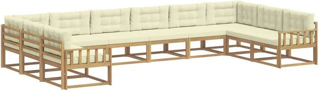 vidaXL Outdoor-Sofagarnitur in L-Form aus massivem Akazienholz mit 22 Kissen in Weiß und Beige - Bild 1