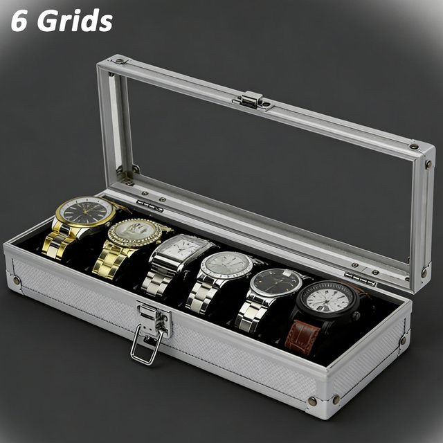 CAOWTAN Uhrenaufbewahrungsbox, Aluminium, Silber, Herren - Bild 1