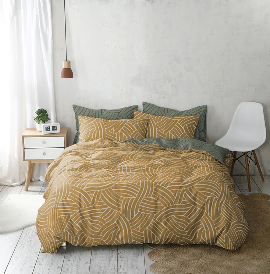 Sympathica Mako-Satin Bettwäsche Ellis Knoten Seile in Gelb/Ocker mit Bettbezug und Kissenbezug, B/H: 155 x 220 cm und 80 x 80 cm - Bild 1