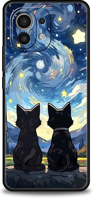 Handyhülle Katze Van Gogh Sternenhimmel für Xiaomi und Poco Modelle in Schwarz und Multicolour - Bild 1