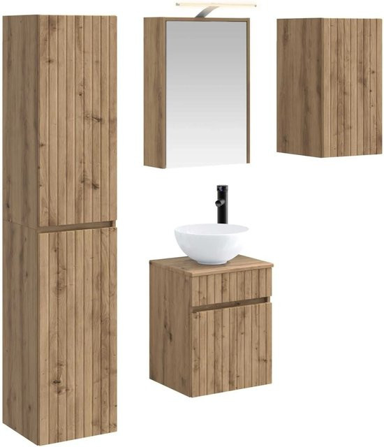 vidaXL Badezimmerschrank-Set 5-teilig Artisan-Eiche, Braun, mit LED-Beleuchtung und Spiegelschrank, B/T/H: 43 x 16 x 62,5 cm - Bild 1