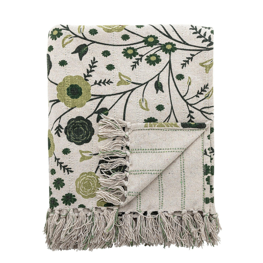 Bloomingville Plaid Eydis aus recycelter Baumwolle mit floralem Muster in Multicolour, B/T: 130 x 160 cm - Bild 1