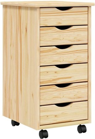 vidaXL Rollcontainer MOSS aus Massivholz Kiefer in Braun mit Schubladen, B/T/H: 34 x 39 x 65,5 cm