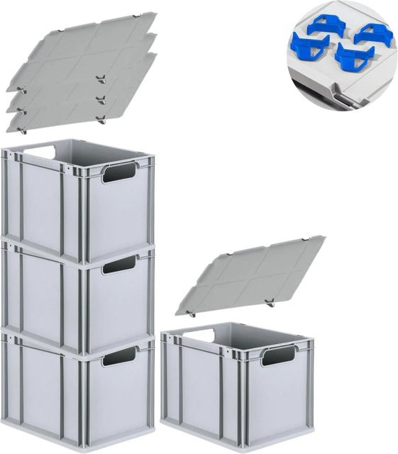 PROREGAL Spar Set 4x Eurobox Nextgen Economy mit Auflagedeckel und Schiebeschnappverschlüssen in Blau, H x B x T: 32 x 30 x 40 cm - Bild 1