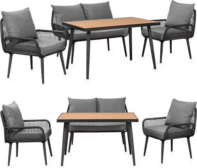 Swing&Harmonie Gartenmöbel Lounge-Set Sienna für 4 Personen in Anthrazit und Grau mit Seilgeflecht und Polsterkissen - Bild 1