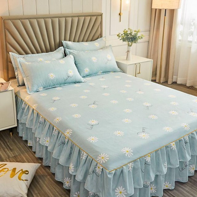 3-teiliges Bettwäscheset von Your Warm Home in Blau, bestehend aus einem elastischen King-Size-Spannbettlaken und Kissenbezügen aus Polyester, B/T: 180 x 220 cm - Bild 1