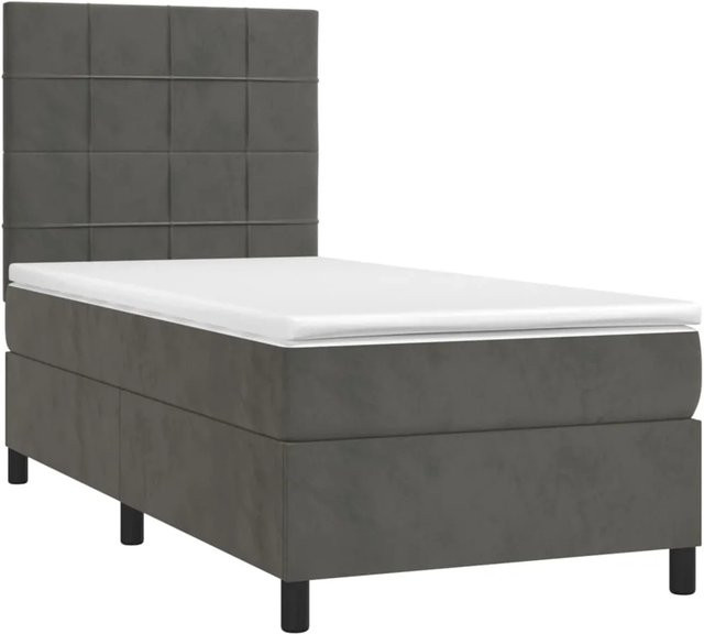 vidaXL Boxspringbett mit Matratze in Dunkelgrau, Hybridbett mit LED-Unterbettbeleuchtung und USB-Ladeport, Samt, B/T/H: 90 x 190 x 118 cm - Bild 1