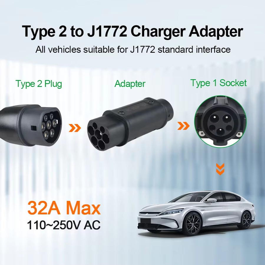 Isigma EV-Ladegerät-Adapter Typ2 IEC62196-2 auf Typ1 SAEJ1772 22 kW für Elektrofahrzeuge in Schwarz - Bild 2