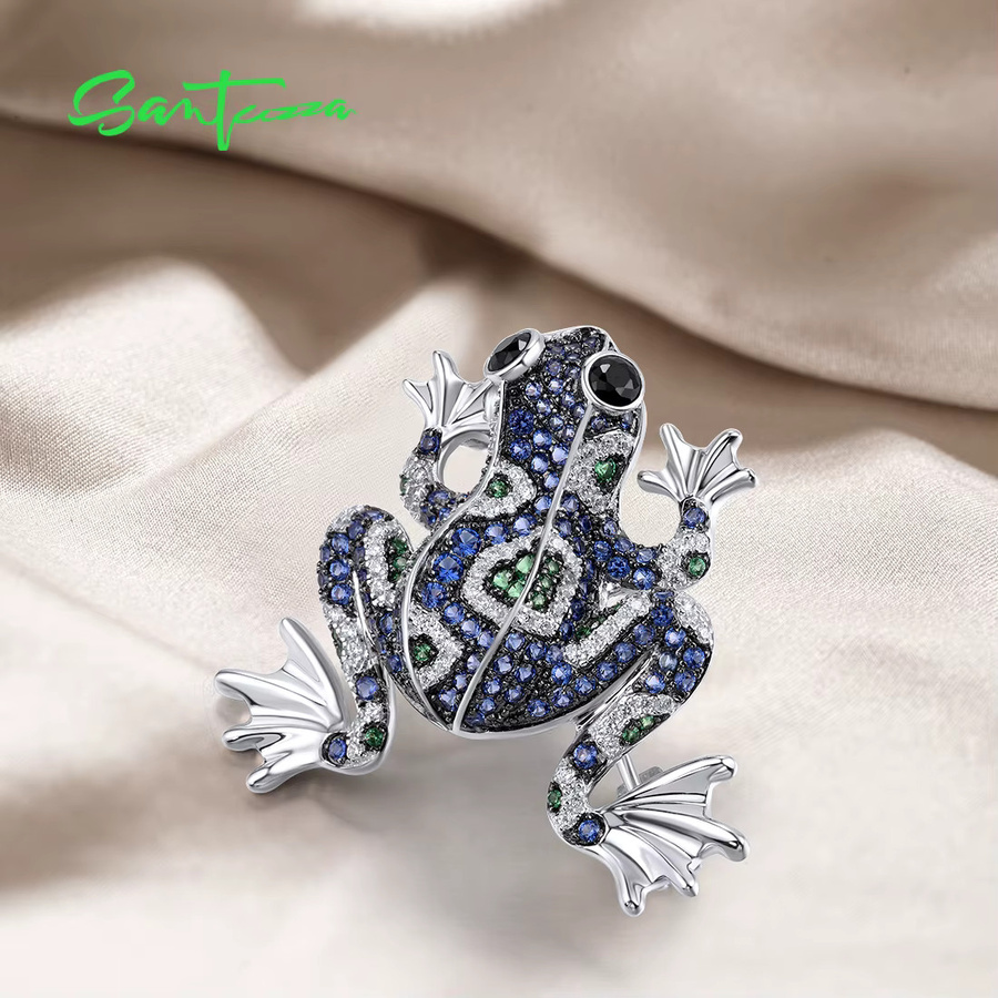 SANTUZZA Brosche, 925 Silber, Edelsteine, Damen, blauer Frosch - Bild 2