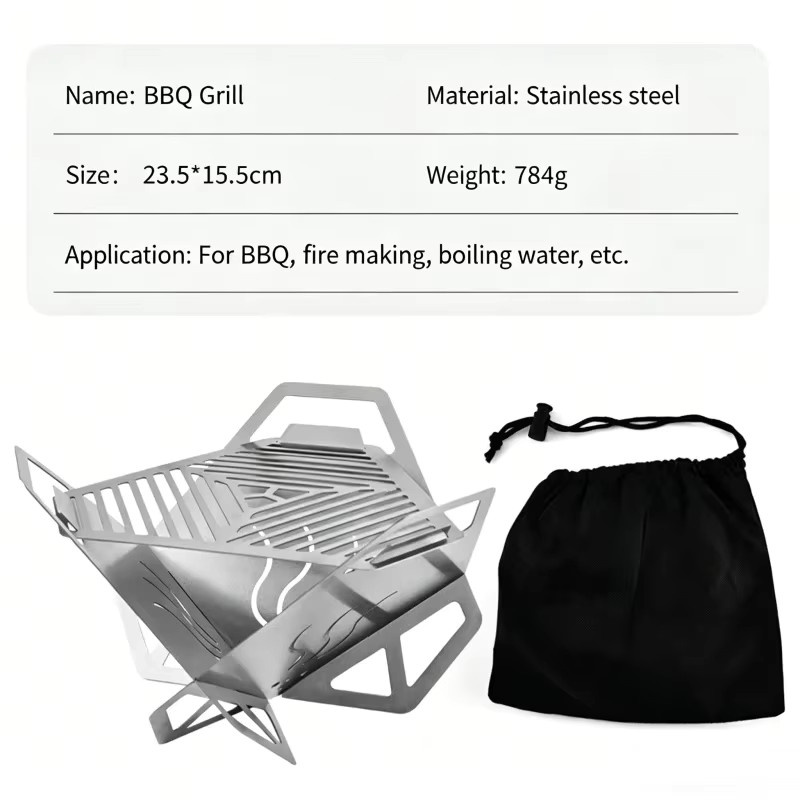 DUTRIEUX Mini-Grill aus Edelstahl in Silber, faltbarer Holzkohle-Grill für Outdoor, Camping und Picknick, B/T/H: 23,5 x 15,5 cm - Bild 5