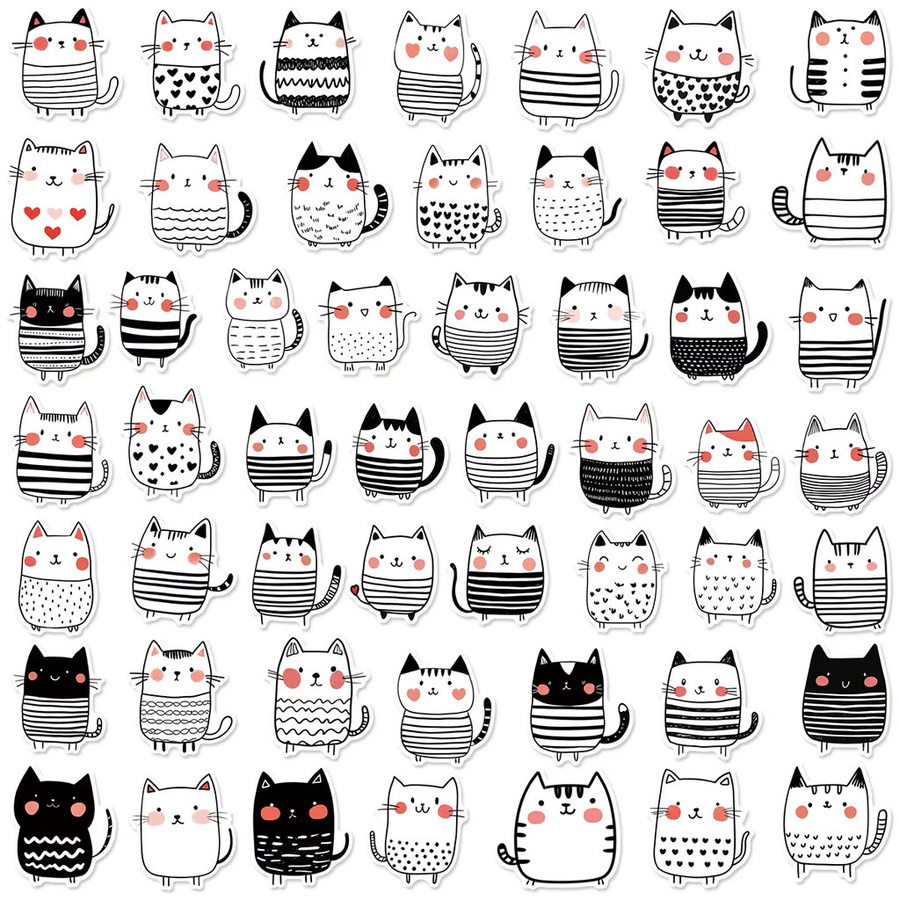 50 Stück handgezeichnete Katzenaufkleber von Anime Worlds Store, wasserfeste Aufkleber in Multicolor für Technik und Tagebücher - Bild 2