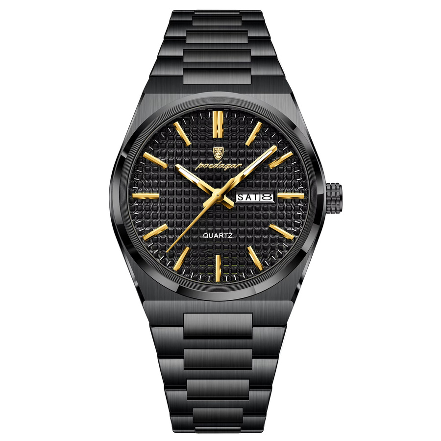 POEDAGAR Armbanduhr Quarz, Edelstahl, Schwarz, Silber, Herren - Bild 6