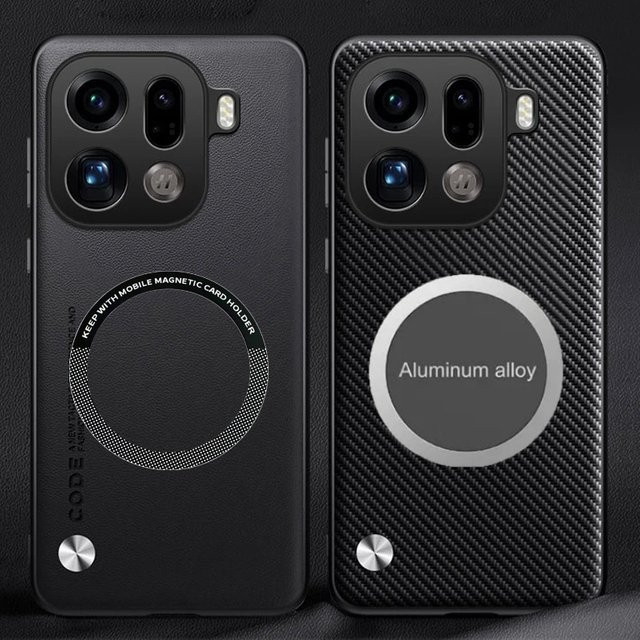 Magnetische Business Schutzhülle aus Leder und Carbon Fiber für OPPO Find X9 Pro in Schwarz - Bild 1