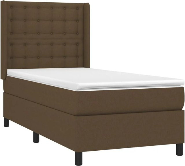 vidaXL Boxspringbett mit Matratze und LED-Unterbettbeleuchtung in Dunkelbraun und Weiß, B/T/H: 80 x 200 cm, mit USB-Ladeanschluss und Taschenfederkern-Matratze - Bild 1