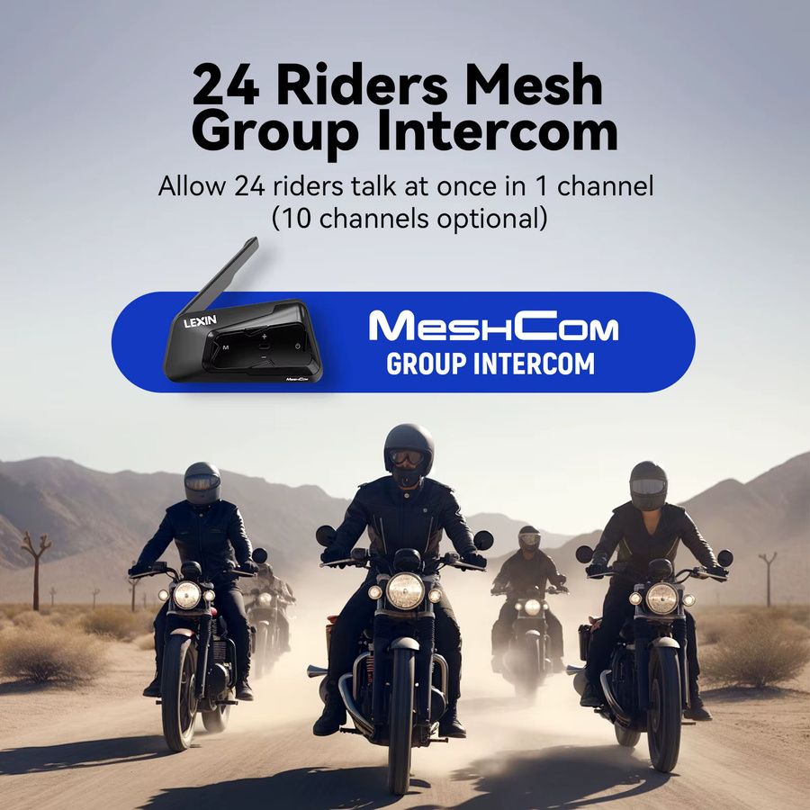 Lexin Meshcom Motorrad Bluetooth Headset mit Mesh-Kommunikationssystem und Gegensprechanlage für bis zu 24 Fahrer in Schwarz - Bild 2