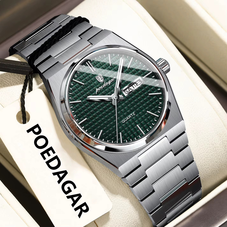 POEDAGAR Armbanduhr Quarz, Edelstahl, Silber, Herren - Bild 2