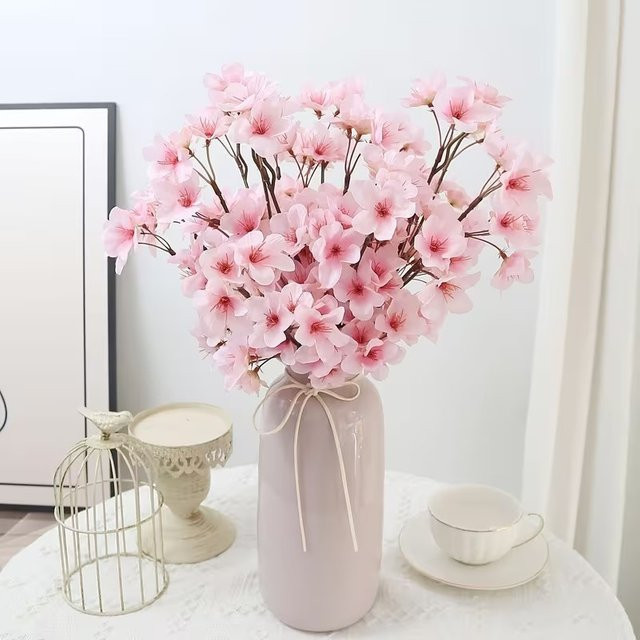 3er Set künstliche Pfirsichblüten aus Seide in Pink für deine Dekoration von Tisch, Hochzeit oder Garten - Bild 1