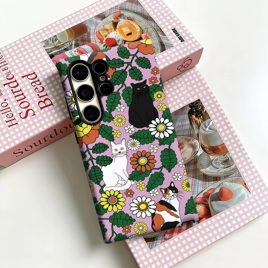 Stoßfeste Doppelschicht Handyhülle mit Katzen-Garten-Design für Samsung Galaxy S25 Ultra, S24 und S23 Ultra Plus in Multicolour - Bild 3