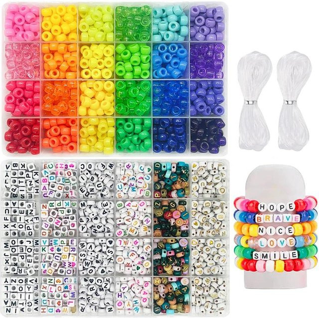 Pony-Perlen für Freundschaftsarmbänder-Herstellungs-Set, 24 Farben, Kunststoff, Bunt / Mehrfarbig, Set / Bundle - Bild 1