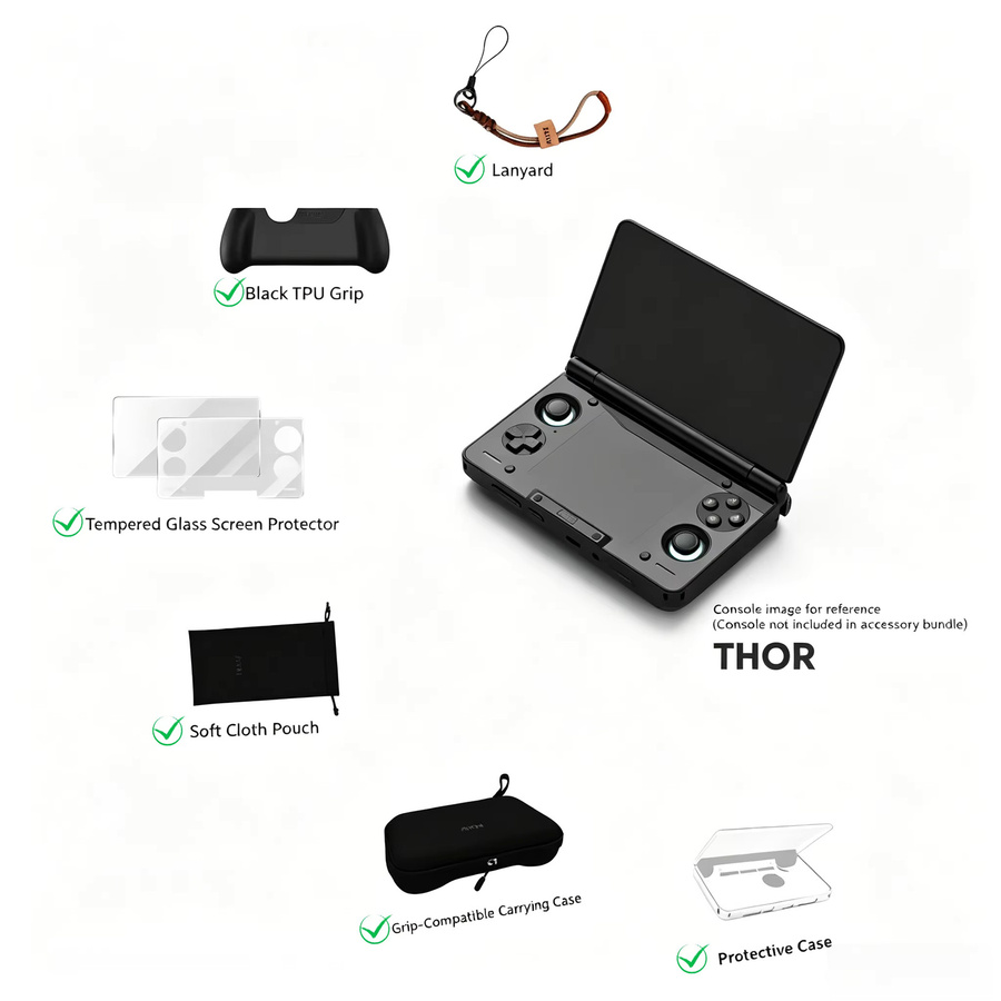 Komplettes Zubehörset für AYN THOR Handheld mit TPU-Griff, gehärtetem Glas, Etui, Aufbewahrungstasche und Trageband - Bild 2