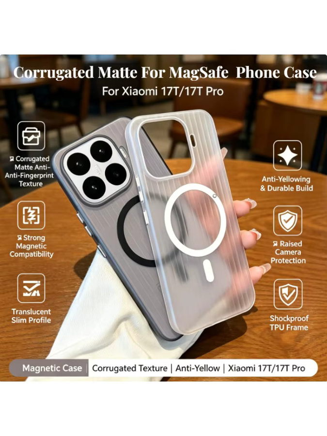 Magnetische Hülle für Xiaomi 17T Pro und 17T in Schwarz, ultradünnes mattes Design mit Wellenstruktur, vergilbungsfrei und MagSafe-kompatibel - Bild 4