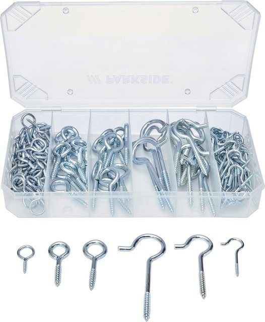 Parkside Sortiment für Haken, Ösen, Schrumpfschläuche, Blindnieten, Dichtungsringe und Schlauchklemmen in Silber, 151-teilig - Bild 1