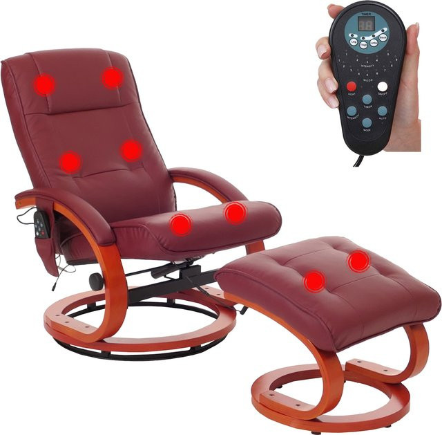 MCW Massage-Fernsehsessel Pescatori II in Bordeaux mit Hocker und Kunstleder im Retro-Design - Bild 1