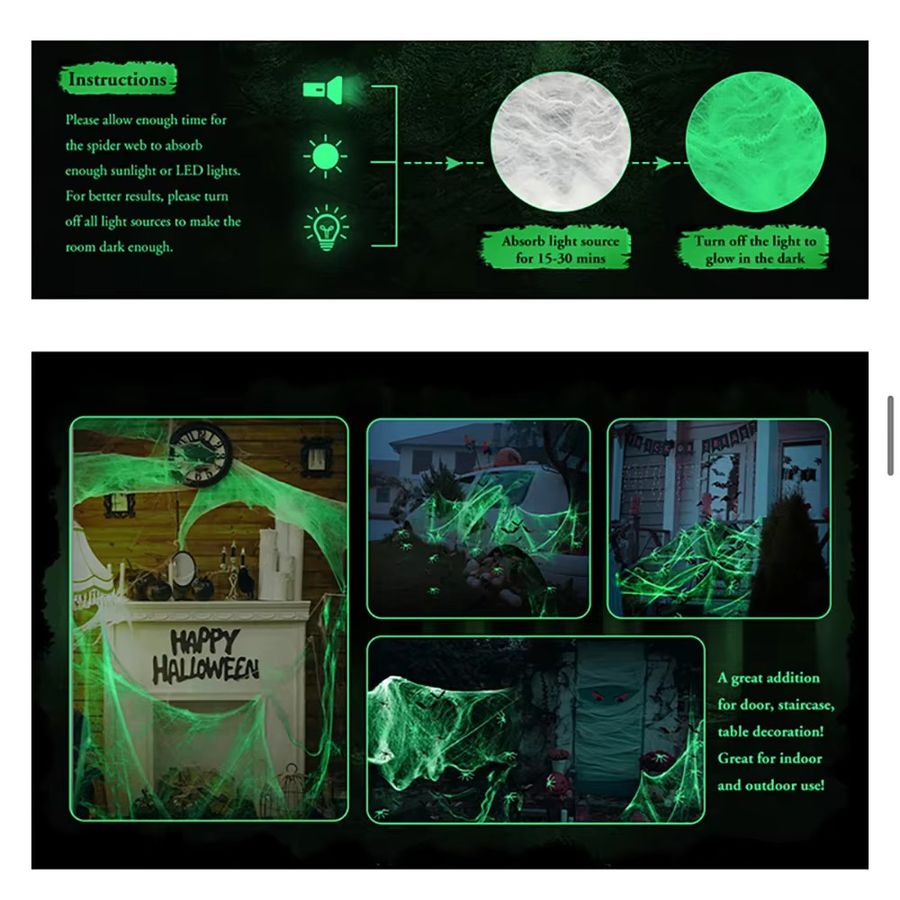 Runto Halloween Dekoration Set mit leuchtendem Spinnennetz und 50 schwarzen Spinnen für Outdoor und Horror-Partys - Bild 5