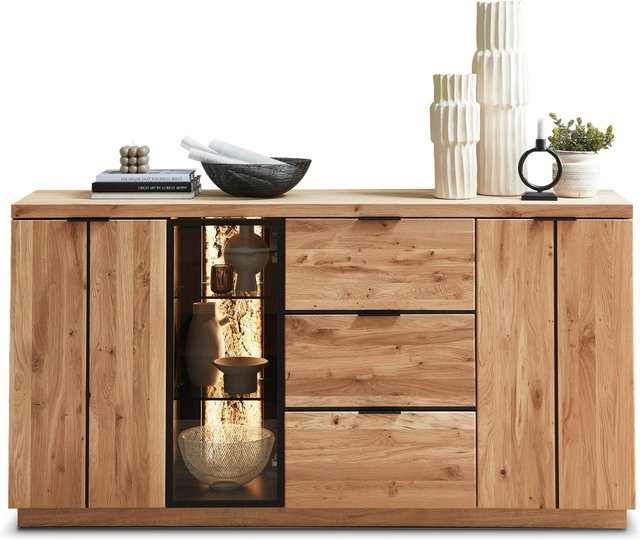 Sideboard HARPER WINBURG in Wildeiche Bianco, Braun, B: 180 cm, H: 93 cm, T: 48 cm mit integrierter Beleuchtung und Soft-Close-Schubladen - Bild 1