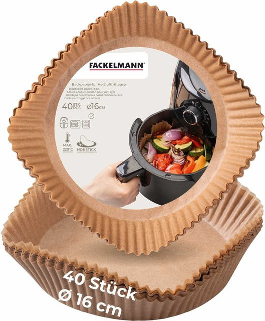 Fackelmann Backpapier für Heißluftfritteuse, rund, braun, B/T/H: 16 x 16 x 4,5 cm, 40 Stück - Bild 1