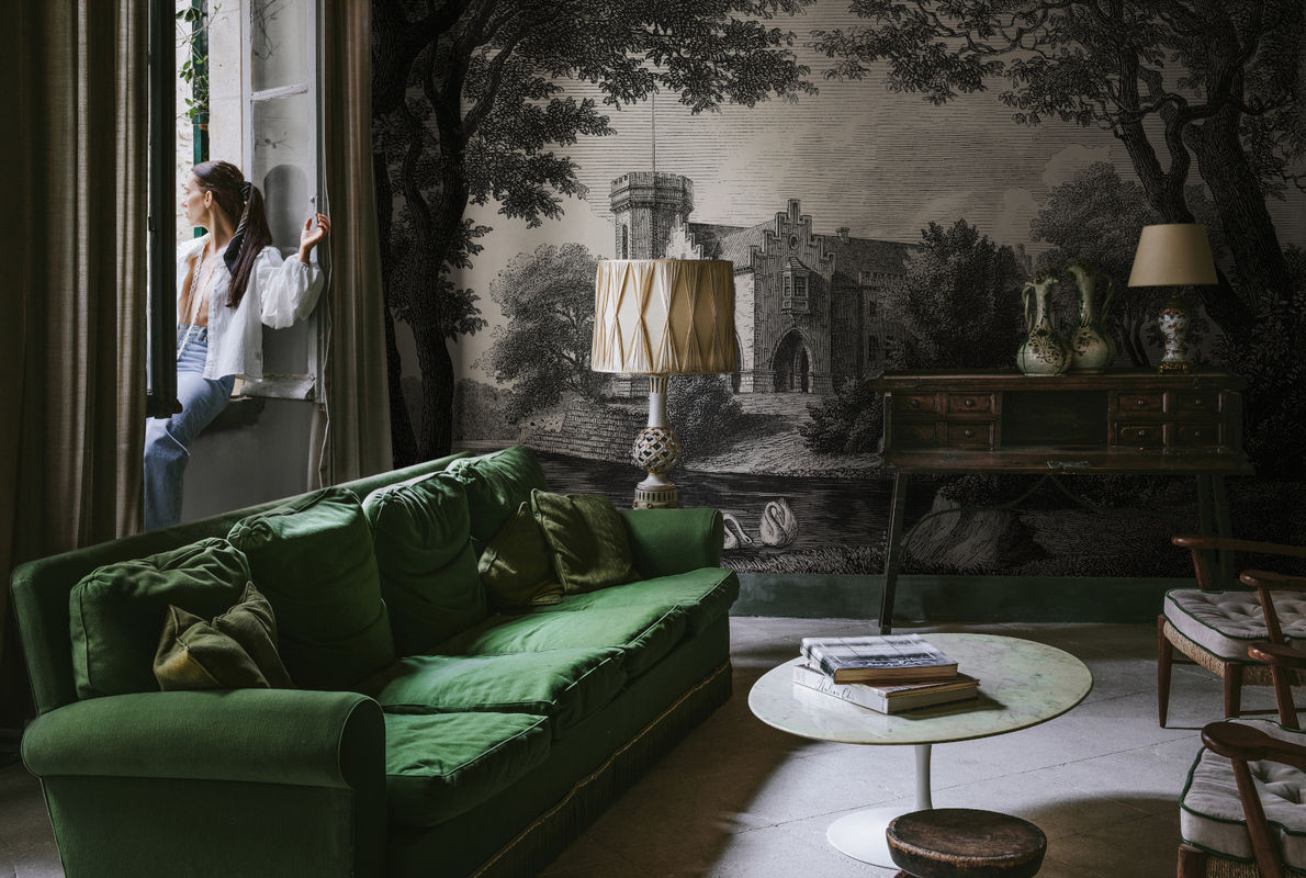 Rebel Walls Wandbild Swan Pond Vintage mit Tier-Motiv in Grau, Schwarz und Mehrfarbig als Vlies-Tapete - Bild 1