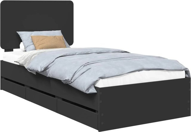 vidaXL Bettrahmen mit Schubladen in Schwarz, modern, aus Holzwerkstoff, B/T/H: 90 x 200 cm - Bild 1