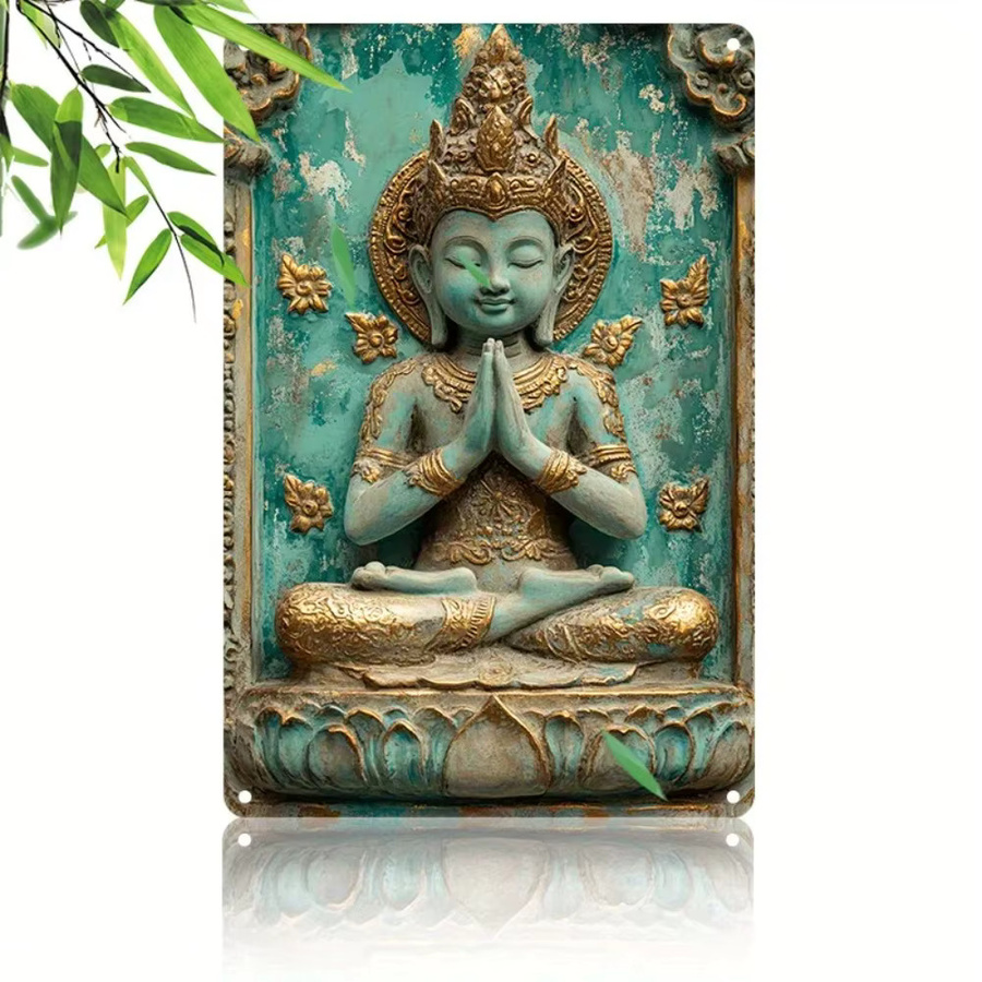 HELLOYOUNG Buddha Metall-Wandkunst in Türkis, Rechteckiges Aluminium-Blechschild für dein Zuhause oder Büro, B/H: 20 x 30 cm - Bild 5