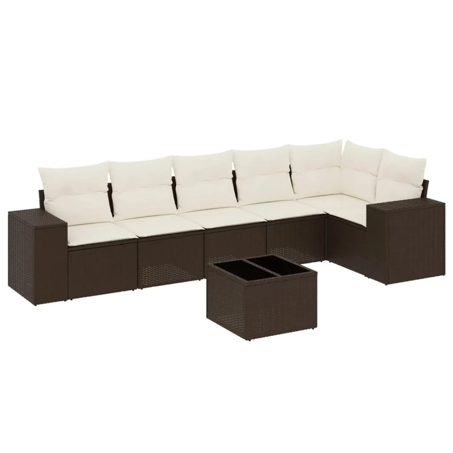 vidaXL 7-tlg. Garten-Sofagarnitur in L-Form aus Polyrattan mit Kissen in Braun - Bild 2