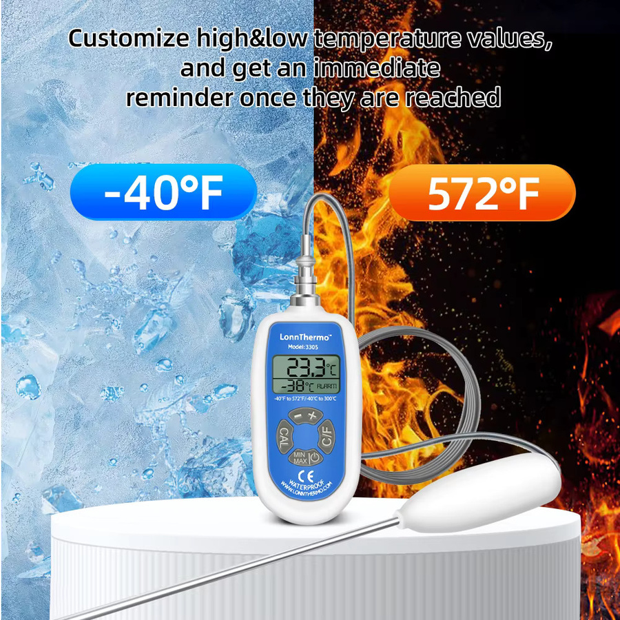 Lonn Digitales Laborthermometer mit Sonde in Weiß für industrielle Brauöfen und zum Backen - Bild 3