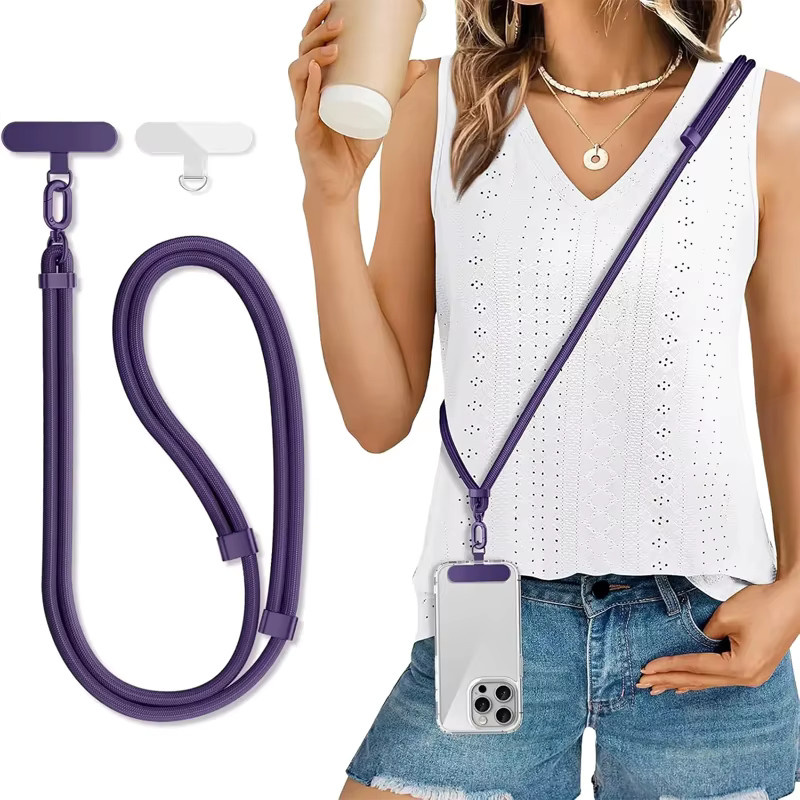 WSSHE Universelles Telefon-Lanyard als Umhängetasche und Halskette in Schwarz, verstellbares Anti-Verlust Hängeseil für dein iPhone - Bild 3