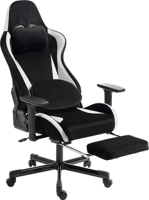 HOMCOM Gaming Stuhl in Schwarz mit Knetmassage, Wärmefunktion, 4D-Armlehnen und Fußstütze, ergonomischer Gamer Stuhl aus Stoff in Leinenoptik für Home Office und Sport, Belastbarkeit bis 120 kg - Bild 1