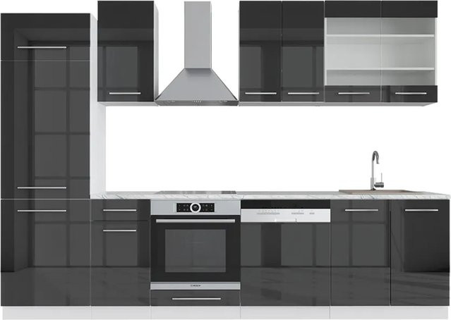 Vicco Fame-Line Küchenzeile in Anthrazit Hochglanz mit Softclose-Funktion Breite: 240 cm, Tiefe: 52 cm, Höhe: 82 cm - Bild 2