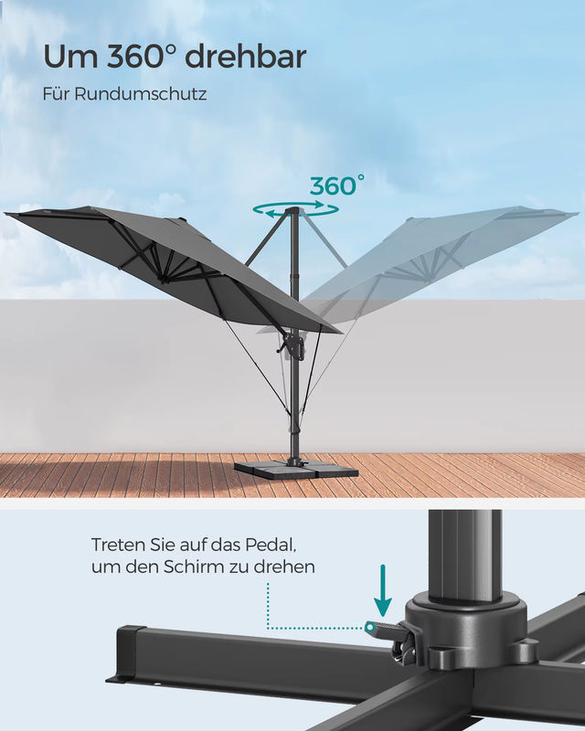 SONGMICS Sonnenschirm in Grau mit Ständer, 360 Grad drehbar, UPF 50+ und Polyester-Bespannung, B/T/H: 290 x 290 x 253 cm - Bild 2