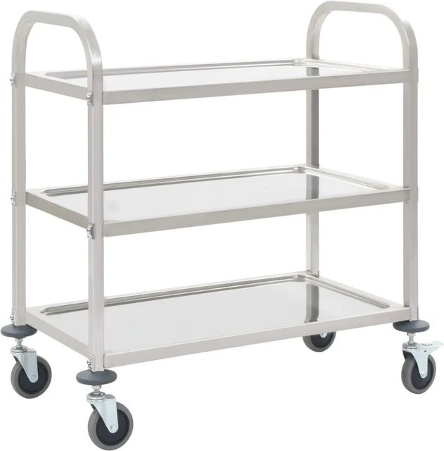 vidaXL 3-Stufiger Servierwagen aus Edelstahl in Silber, B/T/H: 96,5 x 55 x 90 cm - Bild 1