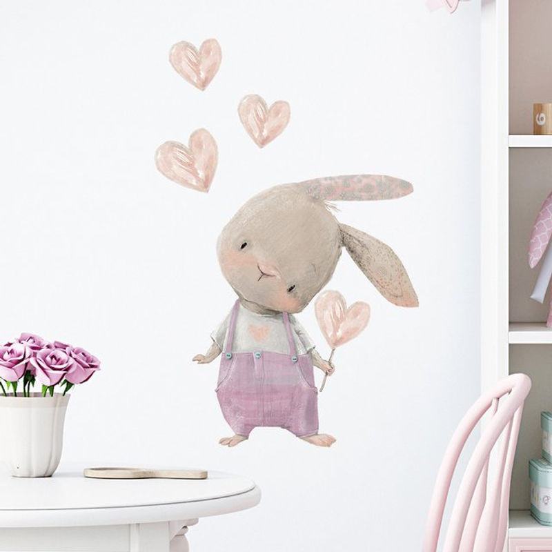 BRUP Wandtattoo Kaninchen mit Ballon und Hosenträgern für Kinderzimmer und Schlafzimmer, mehrfarbig - Bild 1