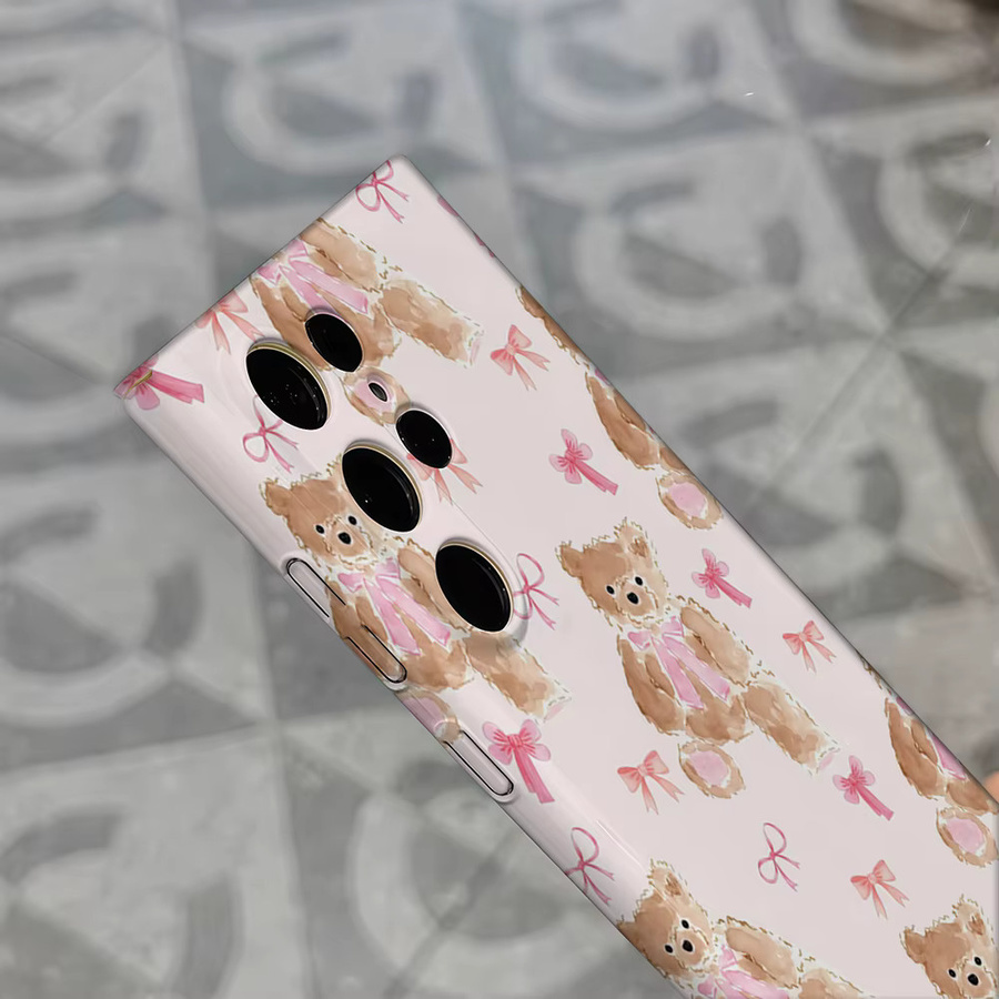 Teddy Dream Handyhülle mit rosa Schleife für Samsung Galaxy S25 Ultra, S24 und S23 Ultra Plus, stoßfeste Doppelschicht Rückabdeckung in Pink - Bild 4